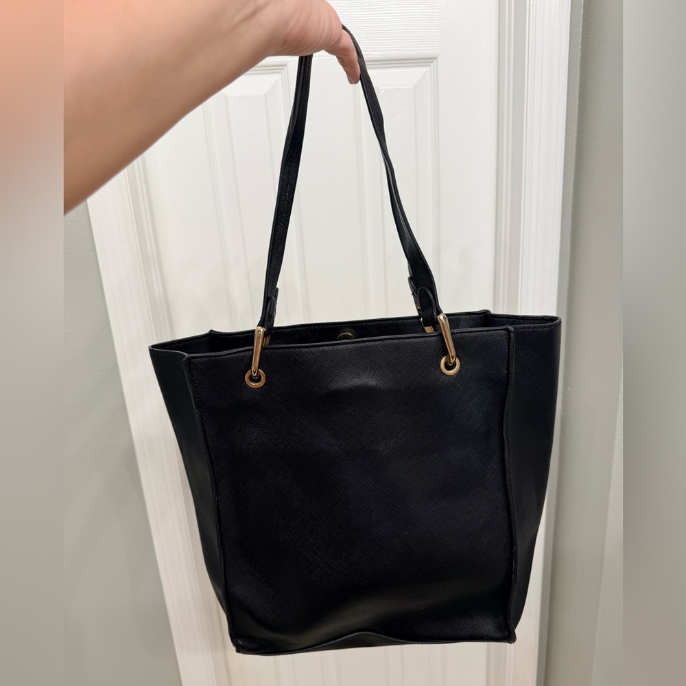 a new day Black Tote Bag Faux Leather Work Bag Large Everyday Carryall
